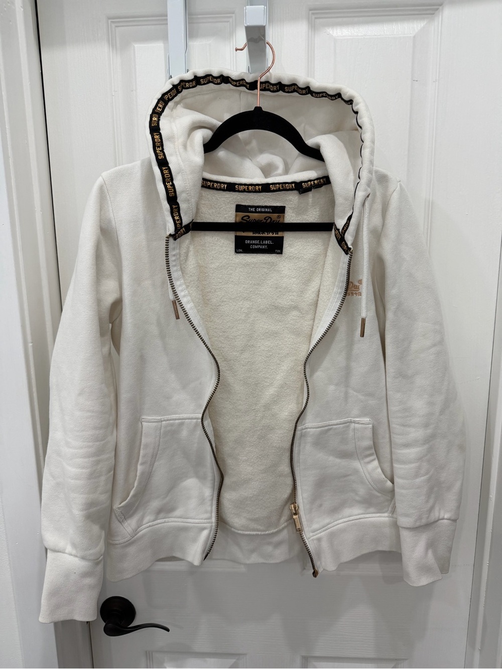 Superdry Orange Label White Gold Full Zip Hoodie